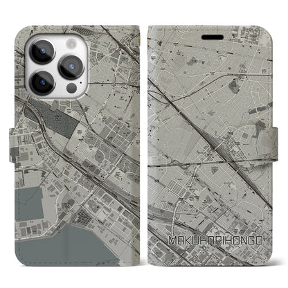 【幕張本郷】地図柄iPhoneケース（手帳両面タイプ・モノトーン）iPhone 14 Pro 用