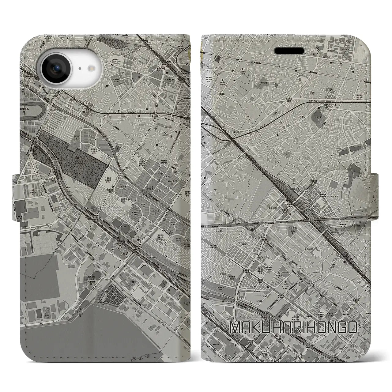 【幕張本郷（千葉県）】地図柄iPhoneケース（手帳タイプ）