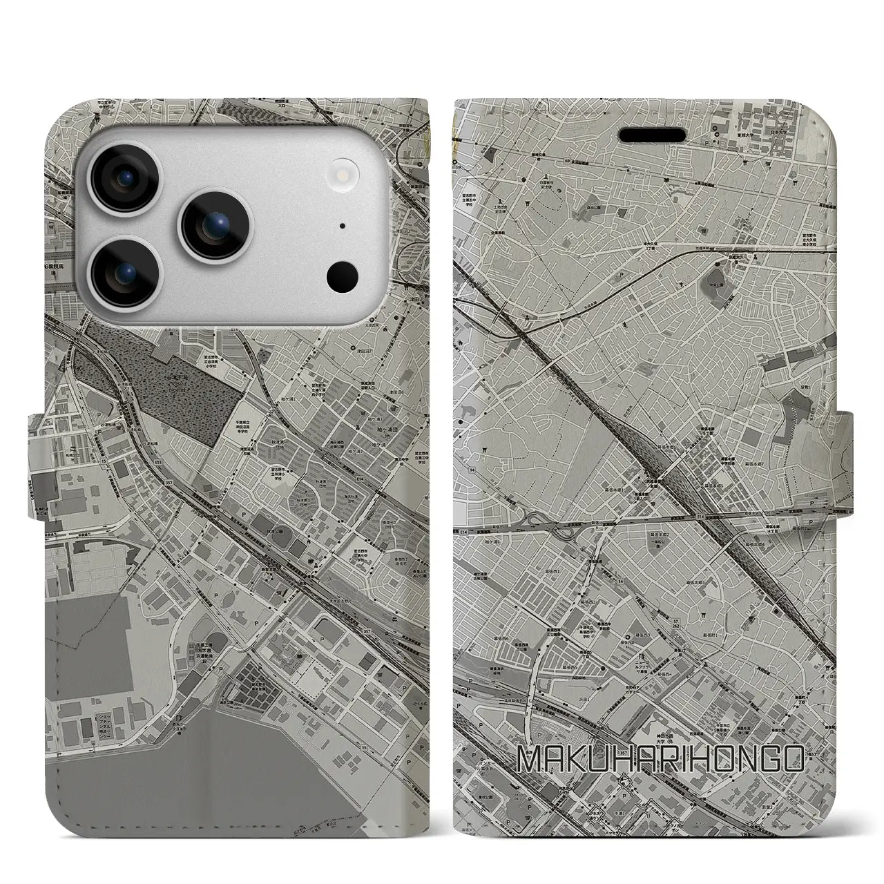 【幕張本郷（千葉県）】地図柄iPhoneケース（手帳タイプ）