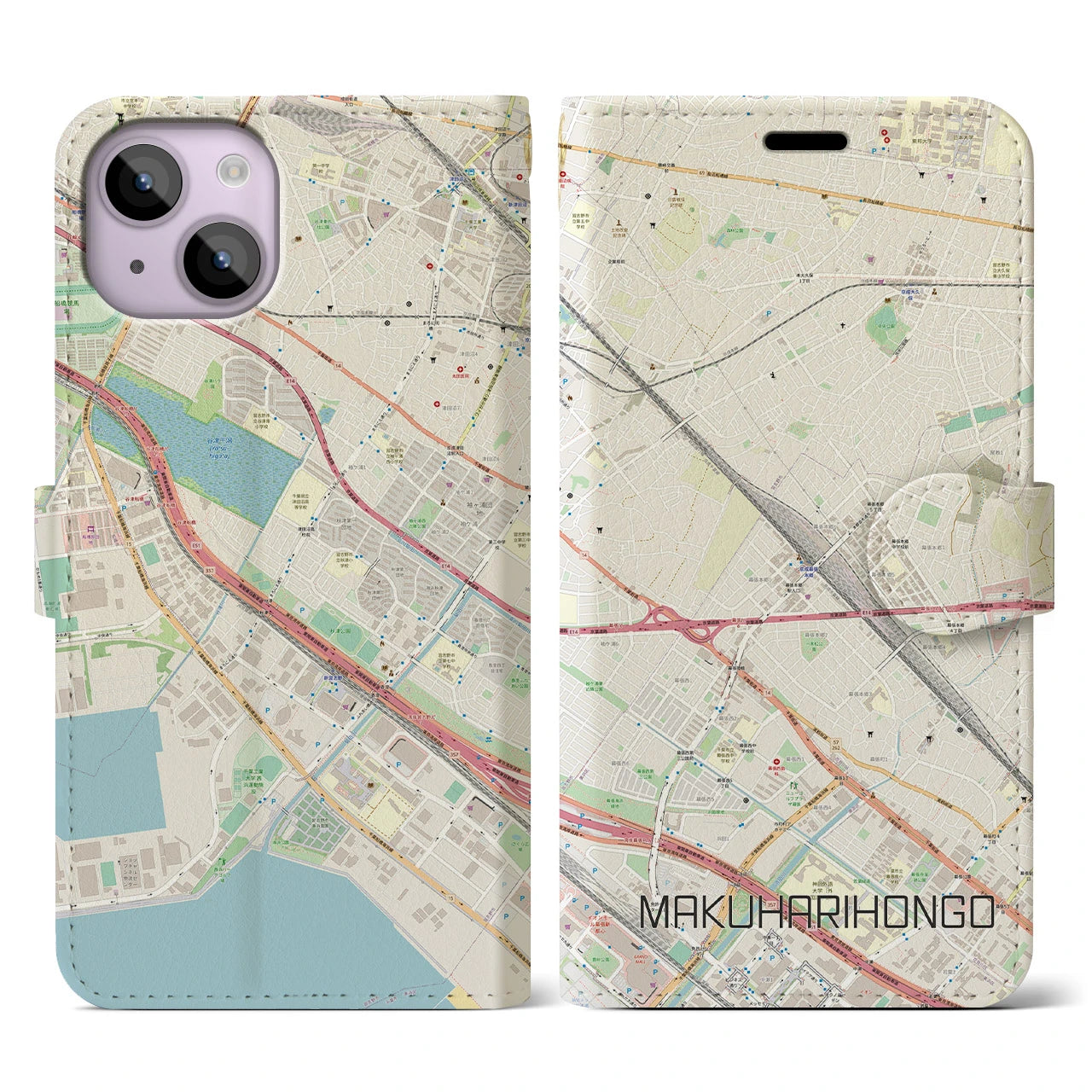 【幕張本郷（千葉県）】地図柄iPhoneケース（手帳タイプ）
