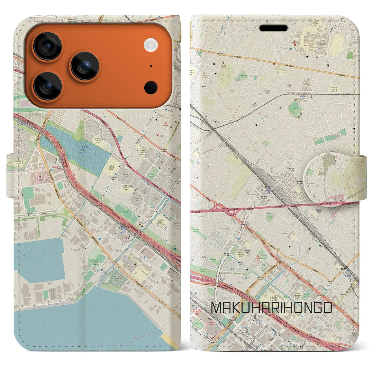 【幕張本郷（千葉県）】地図柄iPhoneケース（手帳タイプ）