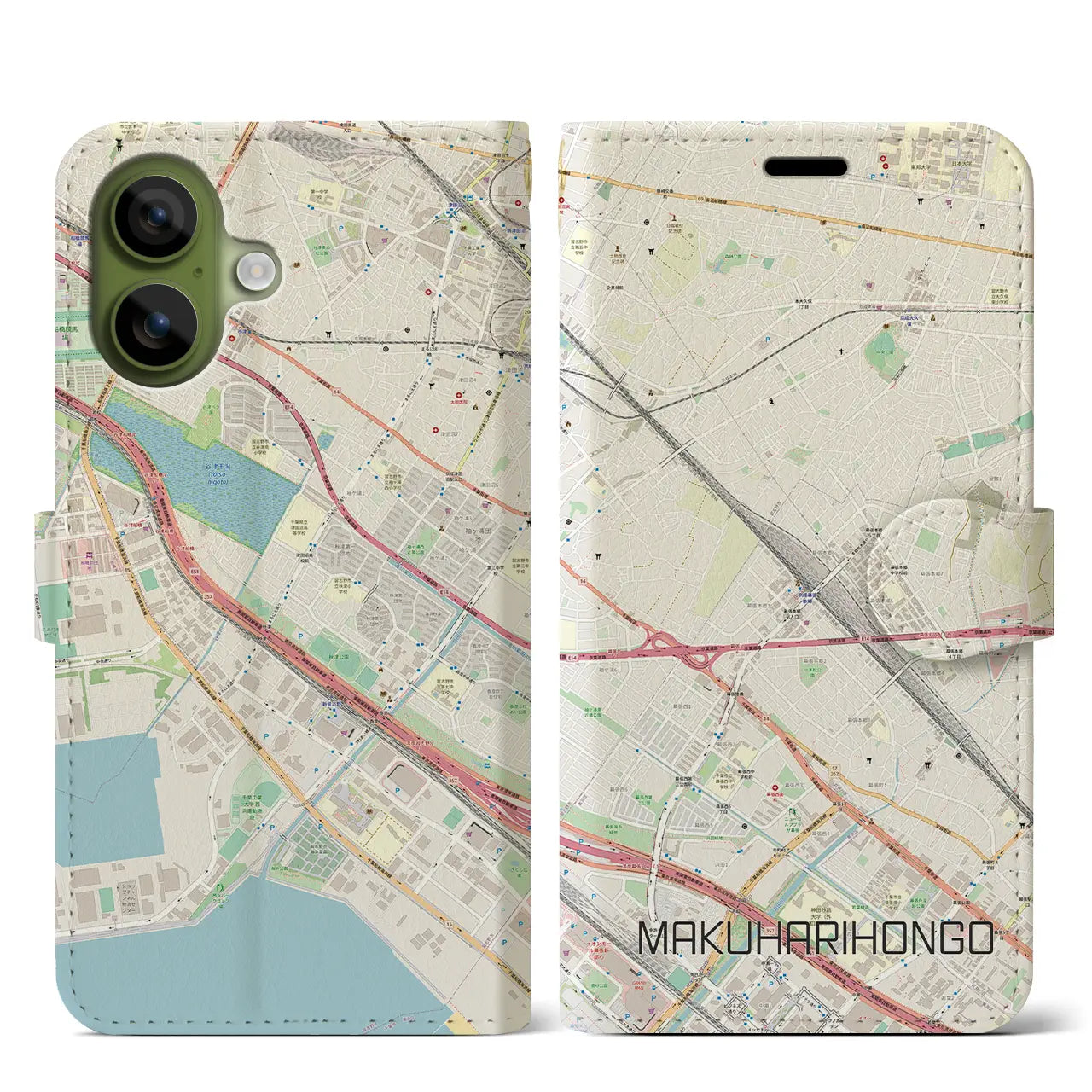 【幕張本郷（千葉県）】地図柄iPhoneケース（手帳タイプ）