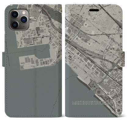 【幕張豊砂（千葉県）】地図柄iPhoneケース（手帳タイプ）モノトーン・iPhone 11 Pro Max 用