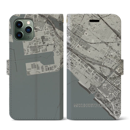 【幕張豊砂（千葉県）】地図柄iPhoneケース（手帳タイプ）モノトーン・iPhone 11 Pro 用