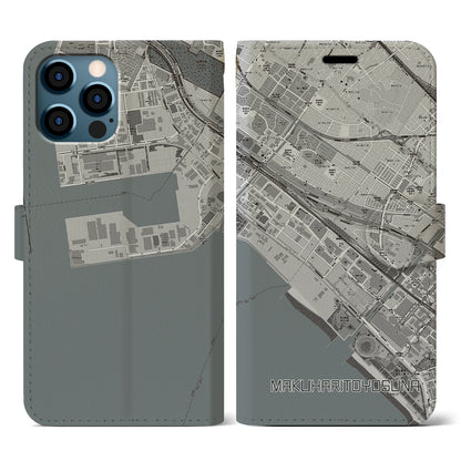 【幕張豊砂（千葉県）】地図柄iPhoneケース（手帳タイプ）モノトーン・iPhone 12 / 12 Pro 用