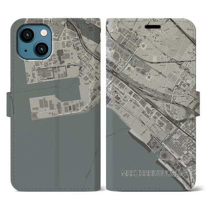 【幕張豊砂（千葉県）】地図柄iPhoneケース（手帳タイプ）モノトーン・iPhone 13 用