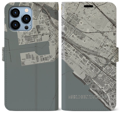 【幕張豊砂（千葉県）】地図柄iPhoneケース（手帳タイプ）モノトーン・iPhone 13 Pro Max 用