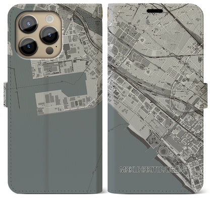 【幕張豊砂（千葉県）】地図柄iPhoneケース（手帳タイプ）モノトーン・iPhone 14 Pro Max 用