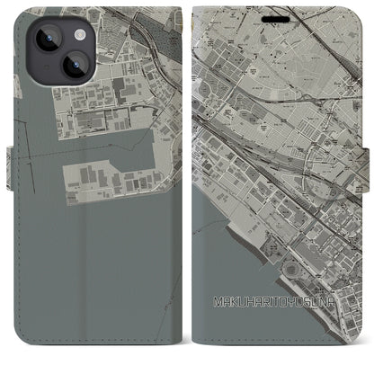 【幕張豊砂（千葉県）】地図柄iPhoneケース（手帳タイプ）モノトーン・iPhone 14 Plus 用