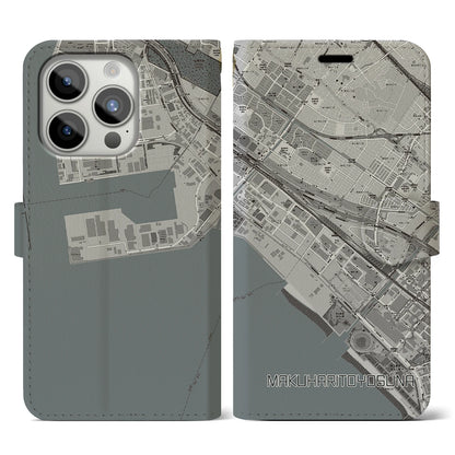 【幕張豊砂（千葉県）】地図柄iPhoneケース（手帳タイプ）モノトーン・iPhone 15 Pro 用