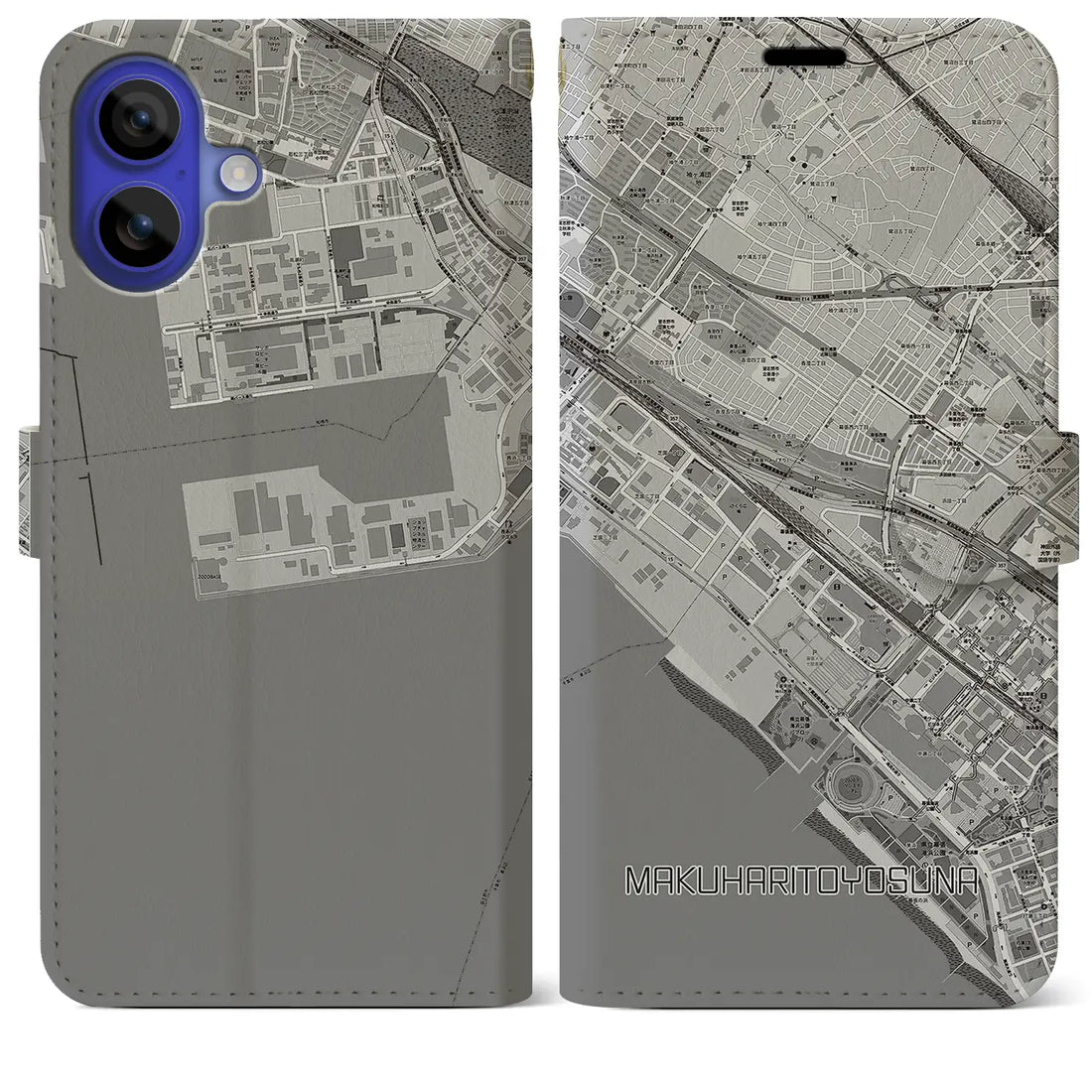 【幕張豊砂(千葉県)】地図柄iPhoneケース(手帳タイプ)モノトーン・iPhone 16 Pro Max 用