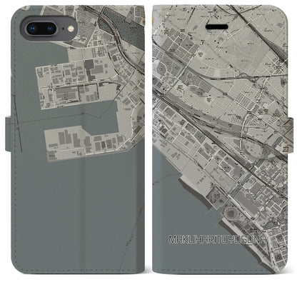 【幕張豊砂（千葉県）】地図柄iPhoneケース（手帳タイプ）モノトーン・iPhone 8Plus /7Plus / 6sPlus / 6Plus 用