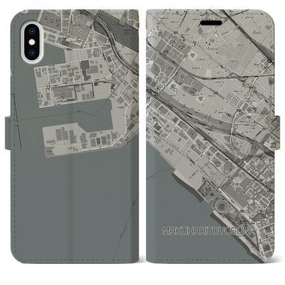 【幕張豊砂（千葉県）】地図柄iPhoneケース（手帳タイプ）モノトーン・iPhone XS Max 用