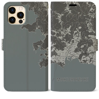 【枕崎（鹿児島県）】地図柄iPhoneケース（手帳タイプ）モノトーン・iPhone 12 Pro Max 用