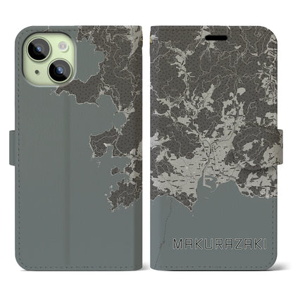 【枕崎（鹿児島県）】地図柄iPhoneケース（手帳タイプ）モノトーン・iPhone 15 用