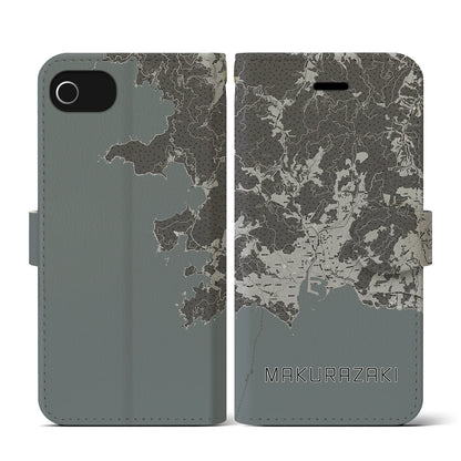 【枕崎（鹿児島県）】地図柄iPhoneケース（手帳タイプ）モノトーン・iPhone SE（第3 / 第2世代） / 8 / 7 / 6s / 6 用