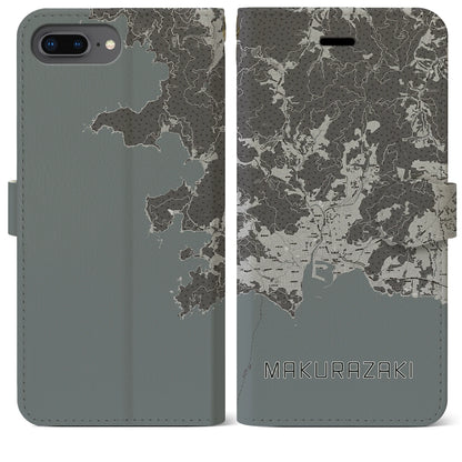【枕崎（鹿児島県）】地図柄iPhoneケース（手帳タイプ）モノトーン・iPhone 8Plus /7Plus / 6sPlus / 6Plus 用