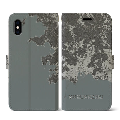 【枕崎（鹿児島県）】地図柄iPhoneケース（手帳タイプ）モノトーン・iPhone XS / X 用