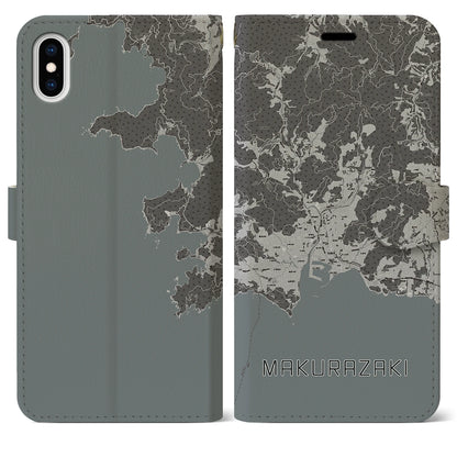 【枕崎（鹿児島県）】地図柄iPhoneケース（手帳タイプ）モノトーン・iPhone XS Max 用