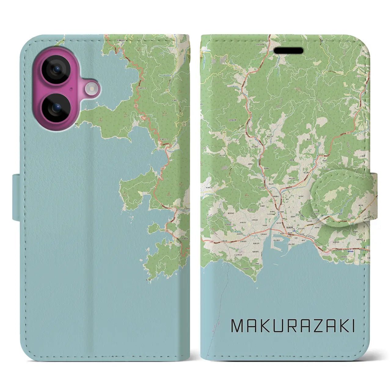 【枕崎（鹿児島県）】地図柄iPhoneケース（手帳タイプ）ナチュラル・iPhone 16 Pro 用