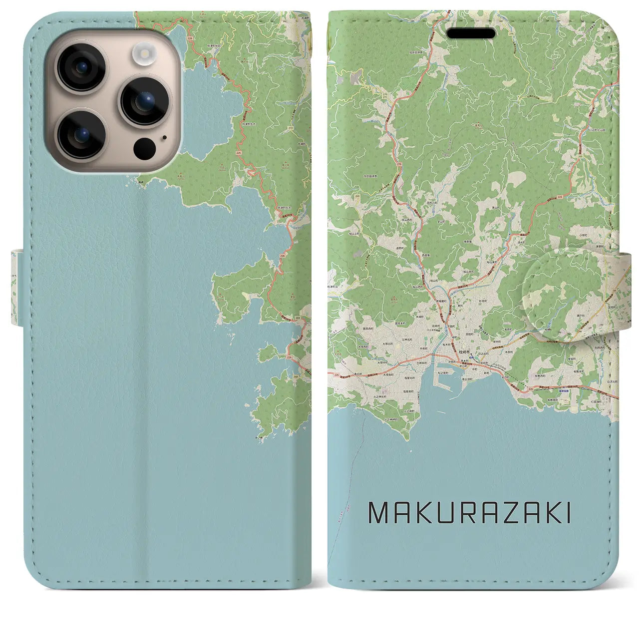 【枕崎（鹿児島県）】地図柄iPhoneケース（手帳タイプ）ナチュラル・iPhone 16 Plus 用