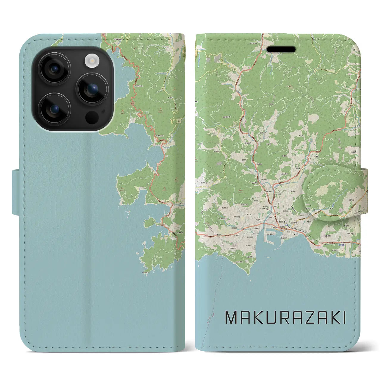 【枕崎（鹿児島県）】地図柄iPhoneケース（手帳タイプ）ナチュラル・iPhone 16 用