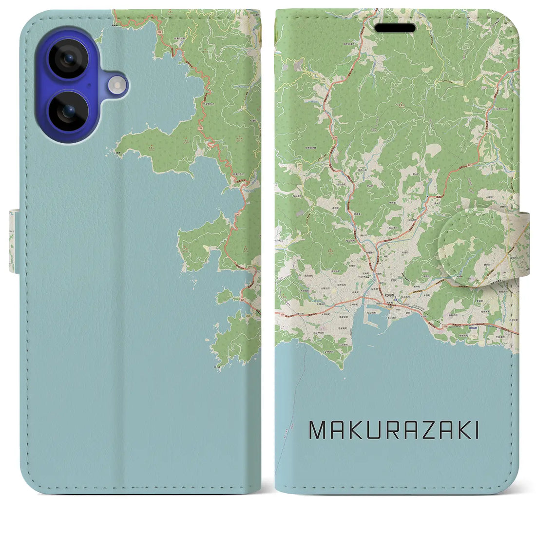 【枕崎（鹿児島県）】地図柄iPhoneケース（手帳タイプ）ナチュラル・iPhone 16 Pro Max 用