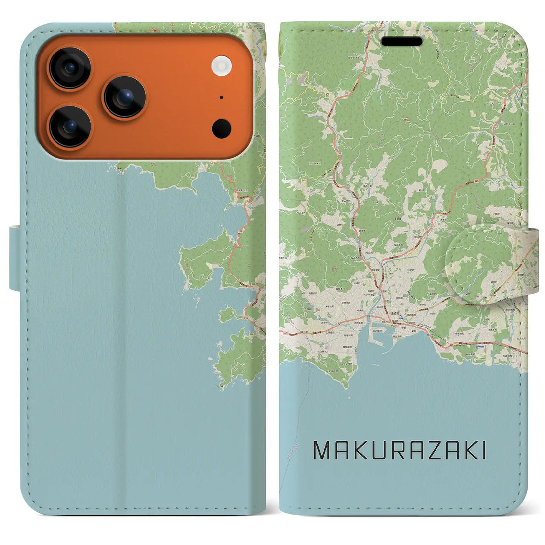【枕崎（鹿児島県）】地図柄iPhoneケース（手帳タイプ）モノトーン・iPhone 17 Pro Max 用