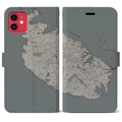 【マルタ】地図柄iPhoneケース（手帳タイプ）モノトーン・iPhone 11 用