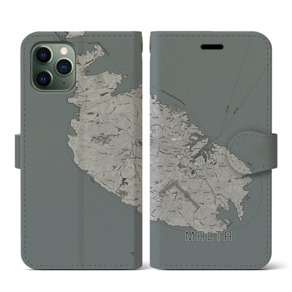 【マルタ】地図柄iPhoneケース（手帳タイプ）モノトーン・iPhone 11 Pro 用