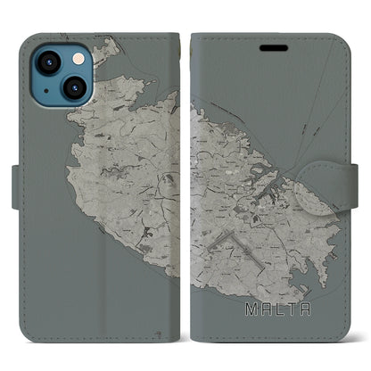 【マルタ】地図柄iPhoneケース（手帳タイプ）モノトーン・iPhone 13 用