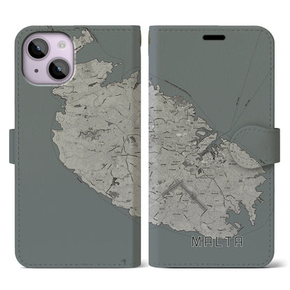 【マルタ】地図柄iPhoneケース（手帳タイプ）モノトーン・iPhone 14 用