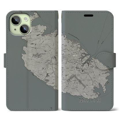 【マルタ】地図柄iPhoneケース（手帳タイプ）モノトーン・iPhone 15 用