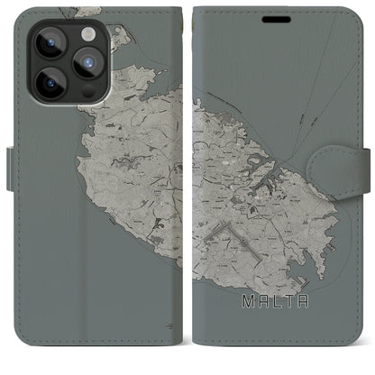 【マルタ】地図柄iPhoneケース（手帳タイプ）モノトーン・iPhone 15 Pro Max 用