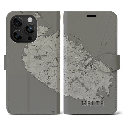 【マルタ】地図柄iPhoneケース（手帳タイプ）モノトーン・iPhone 16 用