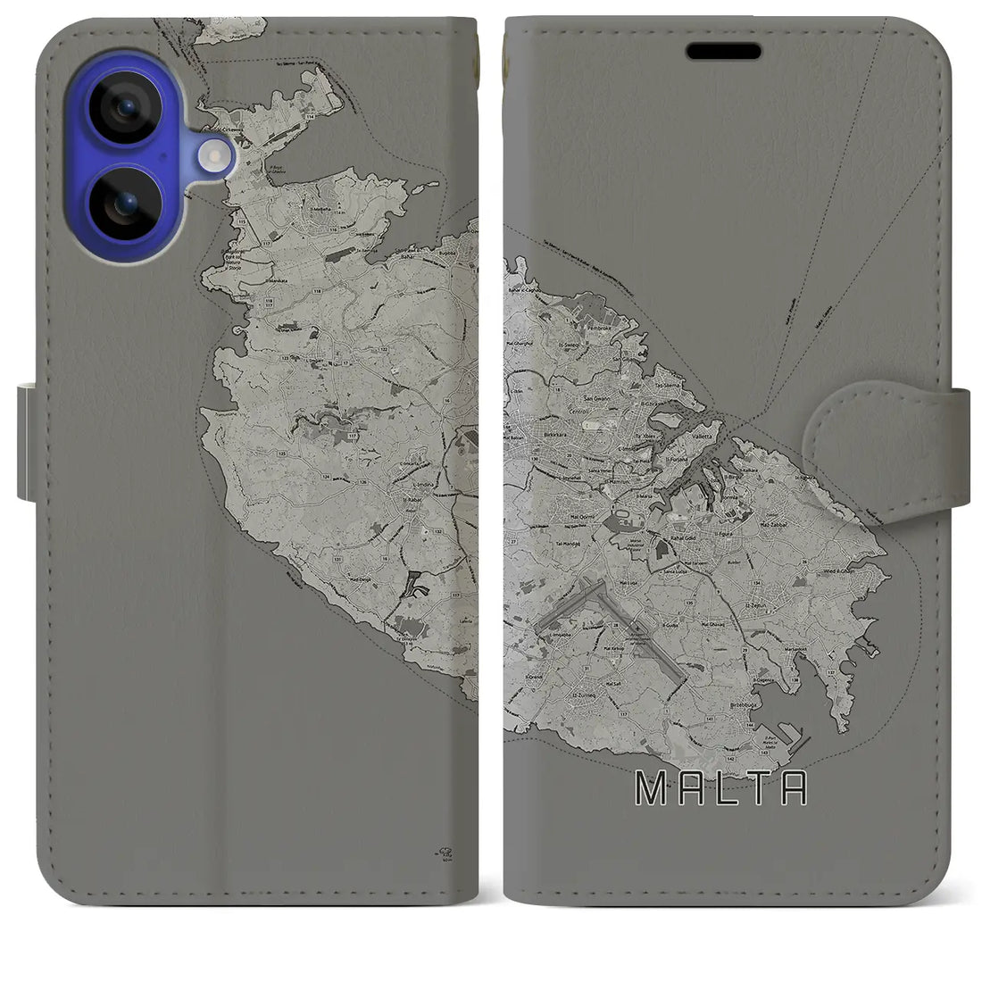 【マルタ】地図柄iPhoneケース(手帳タイプ)モノトーン・iPhone 16 Pro Max 用
