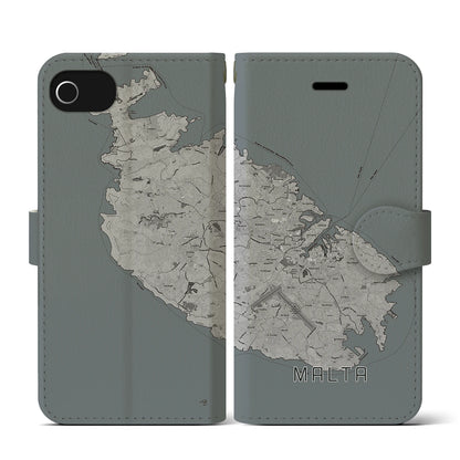 【マルタ】地図柄iPhoneケース（手帳タイプ）モノトーン・iPhone SE（第3 / 第2世代） / 8 / 7 / 6s / 6 用