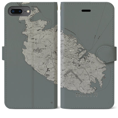 【マルタ】地図柄iPhoneケース（手帳タイプ）モノトーン・iPhone 8Plus /7Plus / 6sPlus / 6Plus 用