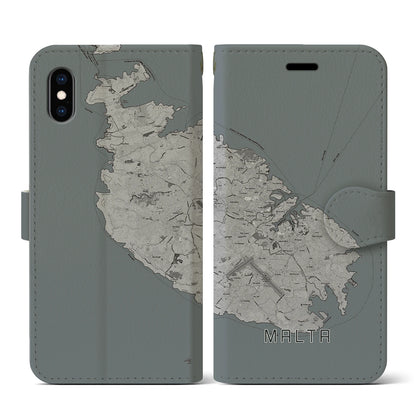 【マルタ】地図柄iPhoneケース（手帳タイプ）モノトーン・iPhone XS / X 用