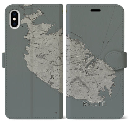 【マルタ】地図柄iPhoneケース（手帳タイプ）モノトーン・iPhone XS Max 用