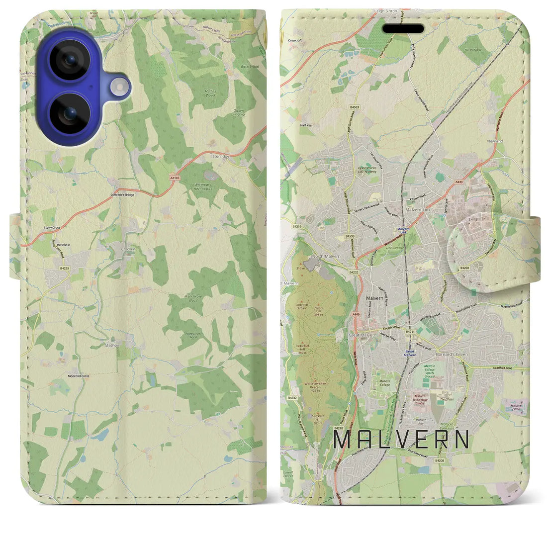 【マルバーン(イギリス)】地図柄iPhoneケース(手帳タイプ)モノトーン・iPhone 16 Pro Max 用