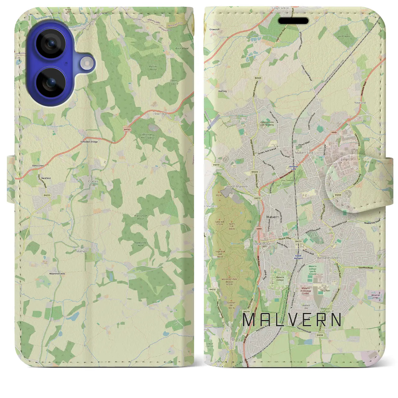 【マルバーン（イギリス）】地図柄iPhoneケース（手帳タイプ）モノトーン・iPhone 16 Pro Max 用