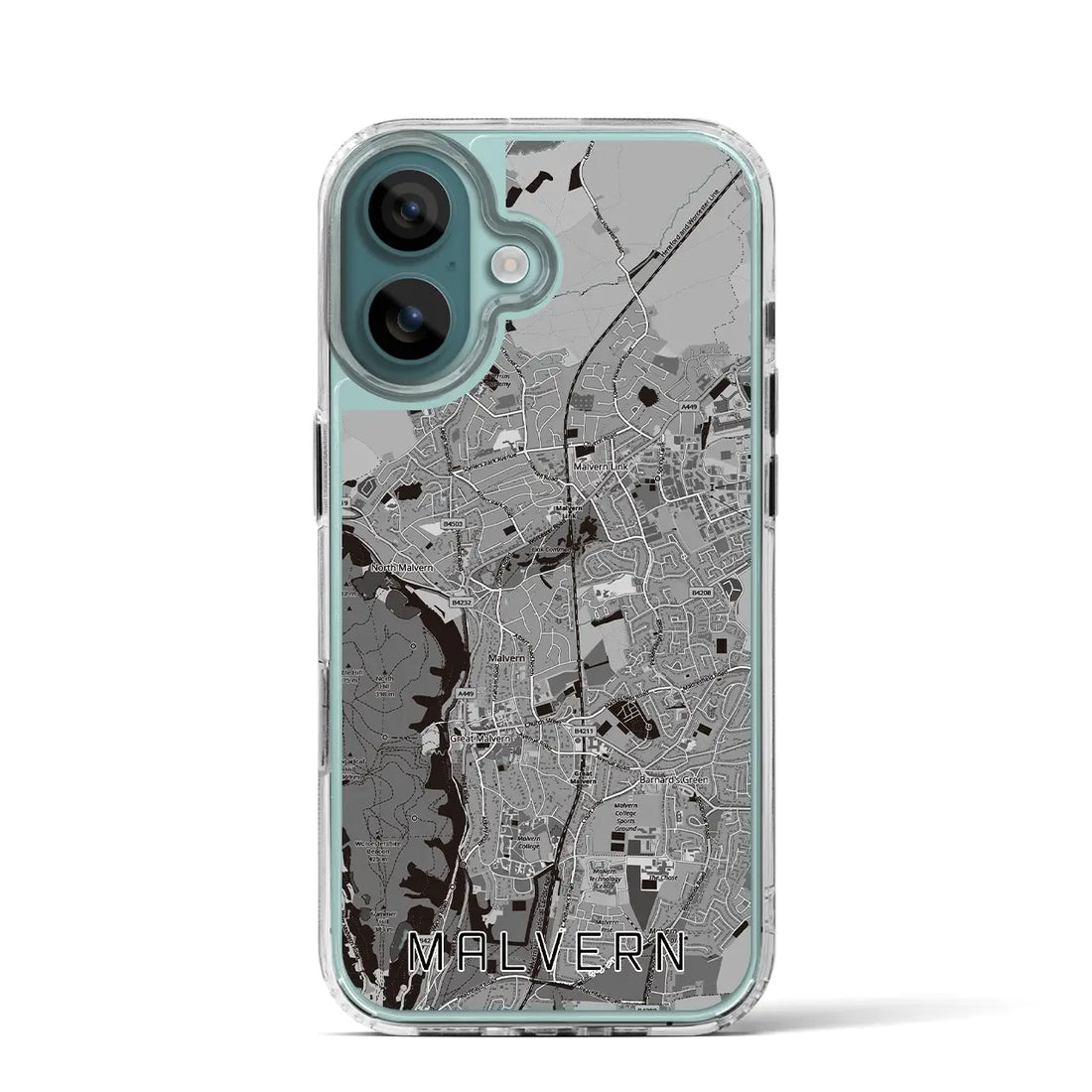 【マルバーン（イギリス）】地図柄iPhoneケース（MagSafeタイプ）モノトーン・iPhone 16 Pro 用
