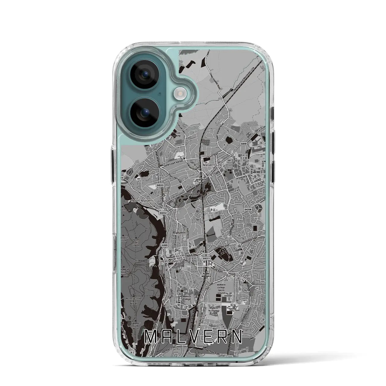 【マルバーン（イギリス）】地図柄iPhoneケース（MagSafeタイプ）モノトーン・iPhone 16 Pro 用