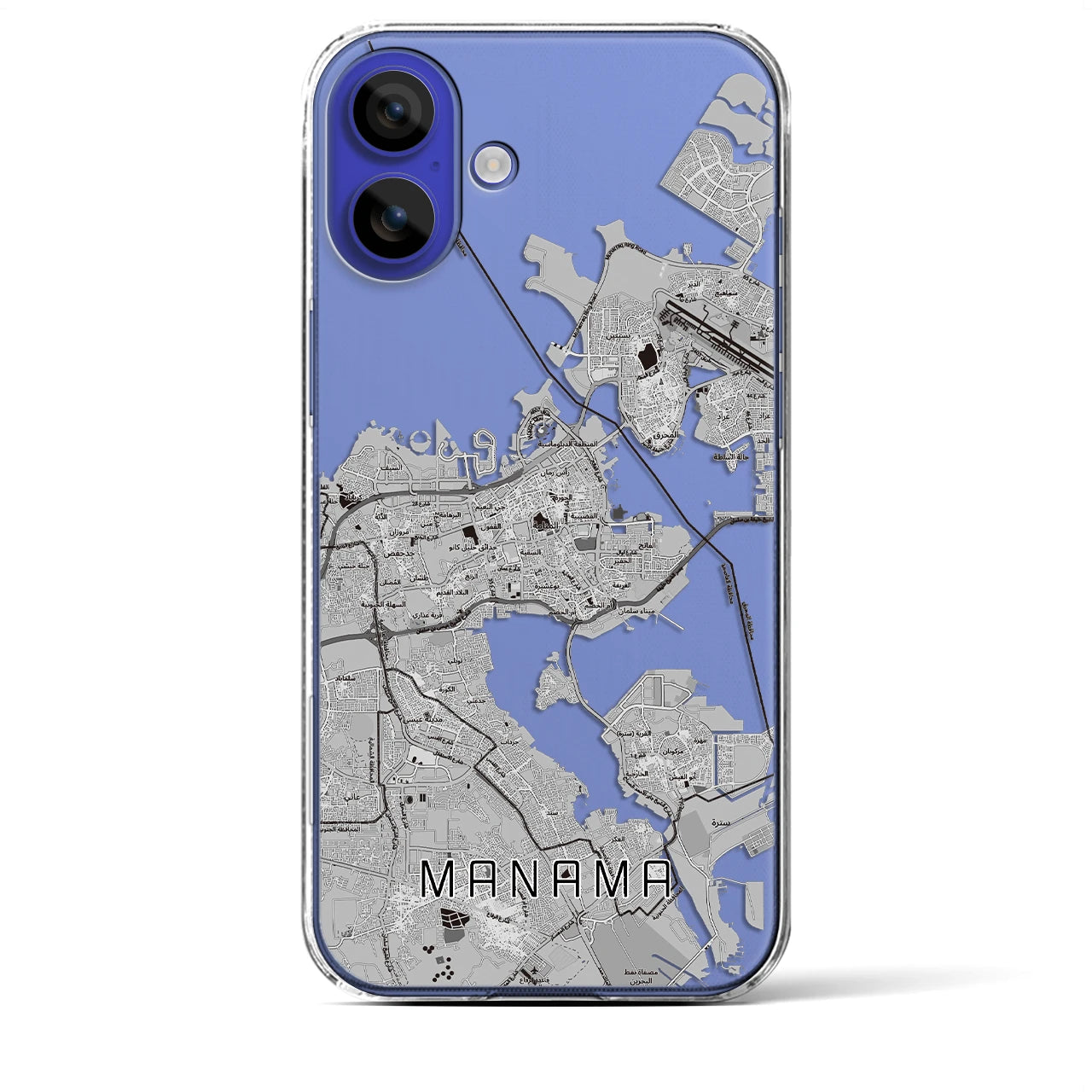 【マナーマ（バーレーン）】地図柄iPhoneケース（クリアタイプ）モノトーン・iPhone 16 Pro Max 用
