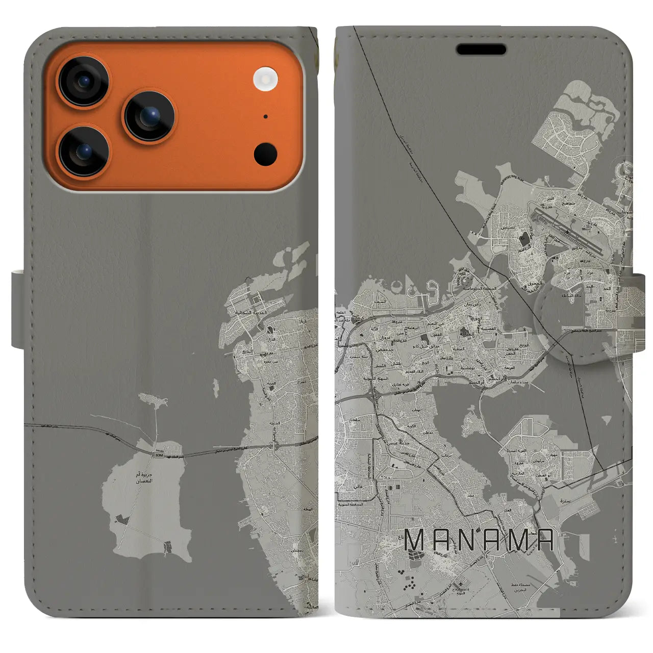 【マナーマ（バーレーン）】地図柄iPhoneケース（手帳タイプ）