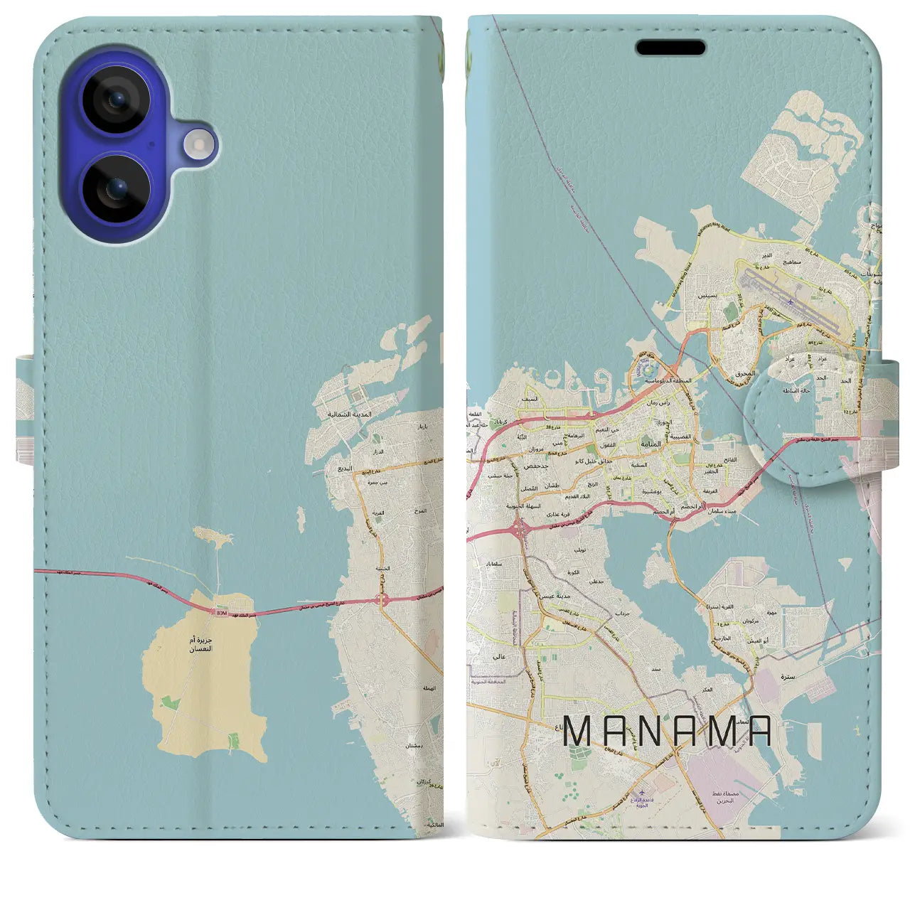 【マナーマ（バーレーン）】地図柄iPhoneケース（手帳タイプ）モノトーン・iPhone 16 Pro Max 用