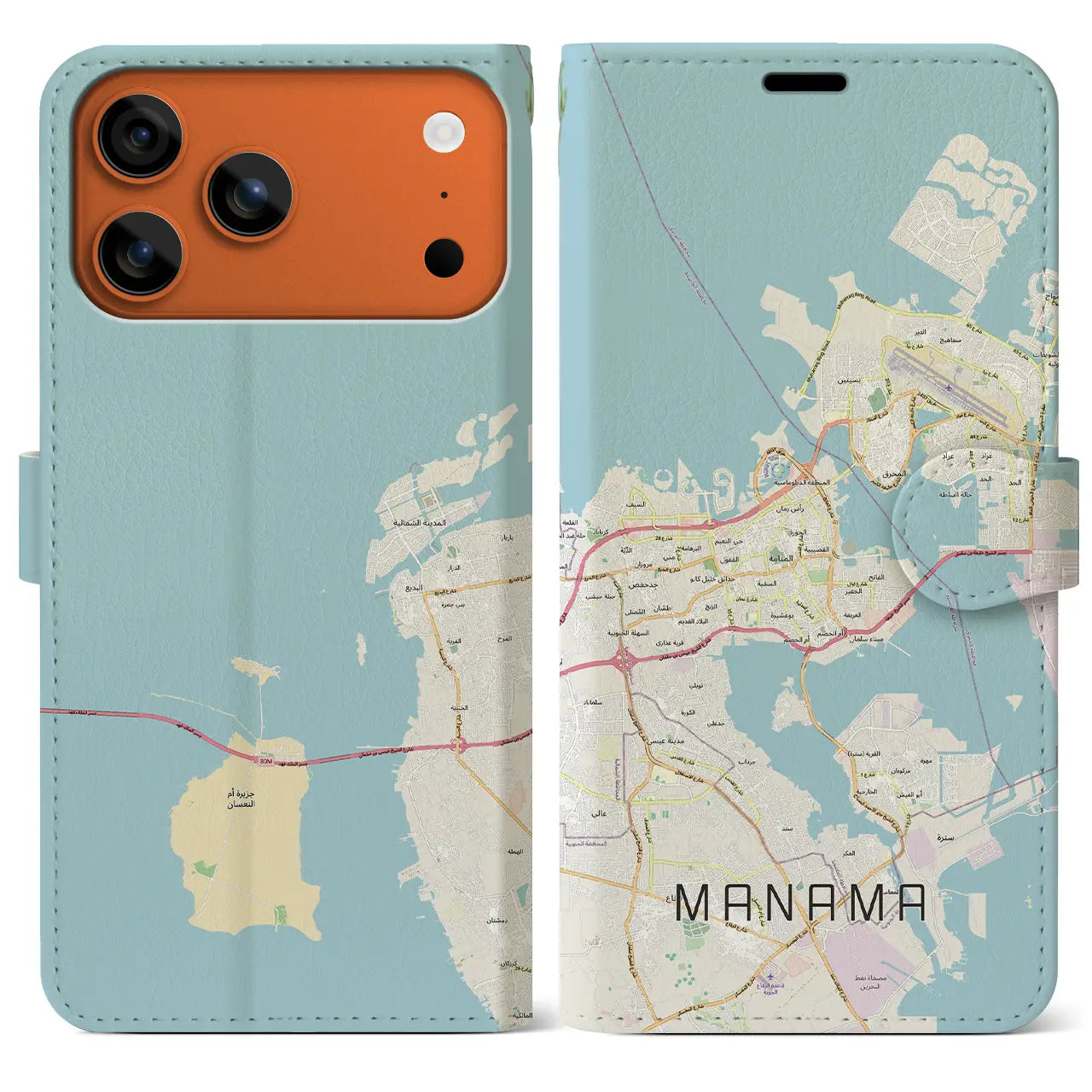 【マナーマ（バーレーン）】地図柄iPhoneケース（手帳タイプ）