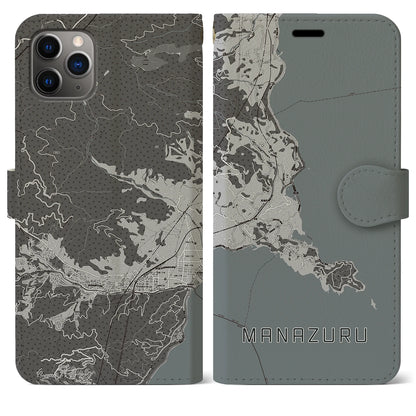 【真鶴（神奈川県）】地図柄iPhoneケース（手帳タイプ）モノトーン・iPhone 11 Pro Max 用