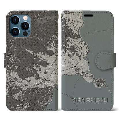 【真鶴（神奈川県）】地図柄iPhoneケース（手帳タイプ）モノトーン・iPhone 12 / 12 Pro 用